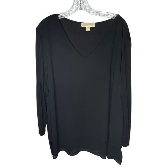 Michael Michael Kors Black V-Neck Long Sleeve Blouse Women’s Plus 2X Sheer Hem - Picture 1 of 7